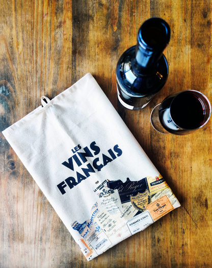 Torchon Carte des Vins Français - 100% coton bio 50x70 cm