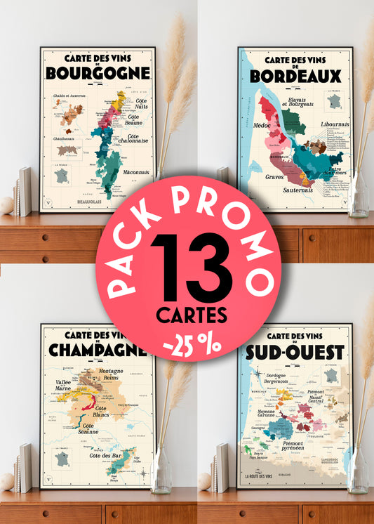 Pack complet 13 affiches - Les Vins de France 👉-25%